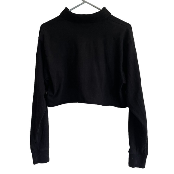 Brandy Melville Black Cropped Long Sleeve Collared Top, One Size - Picture 4 of 5